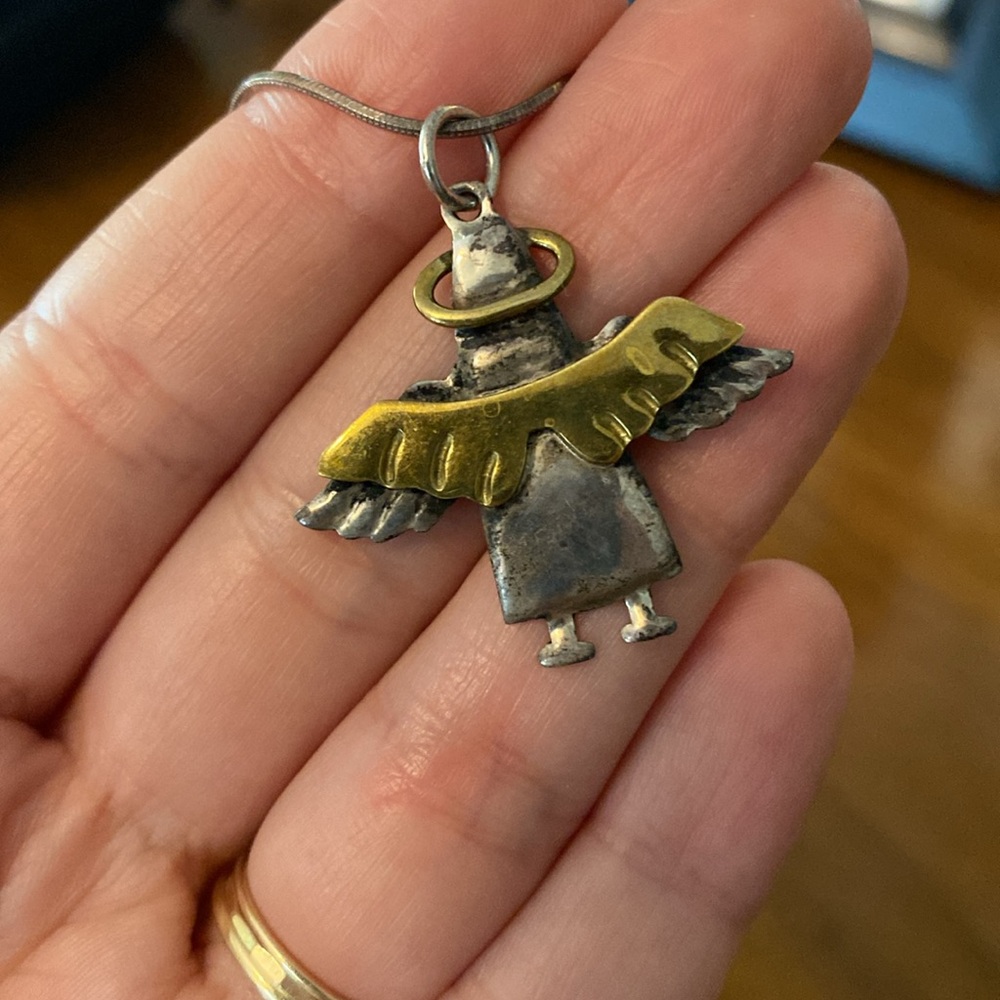 Brass and Silver Angel Pendant Necklace